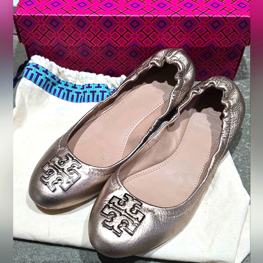 Tory Burch Metallic Logo Ballet Flats